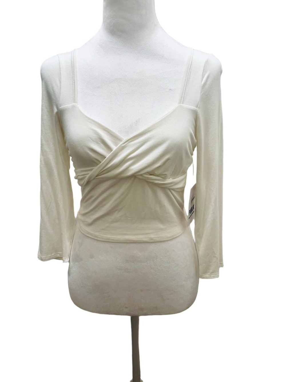 Forever 21 Cream Twist-Front Long Sleeve Crop Top